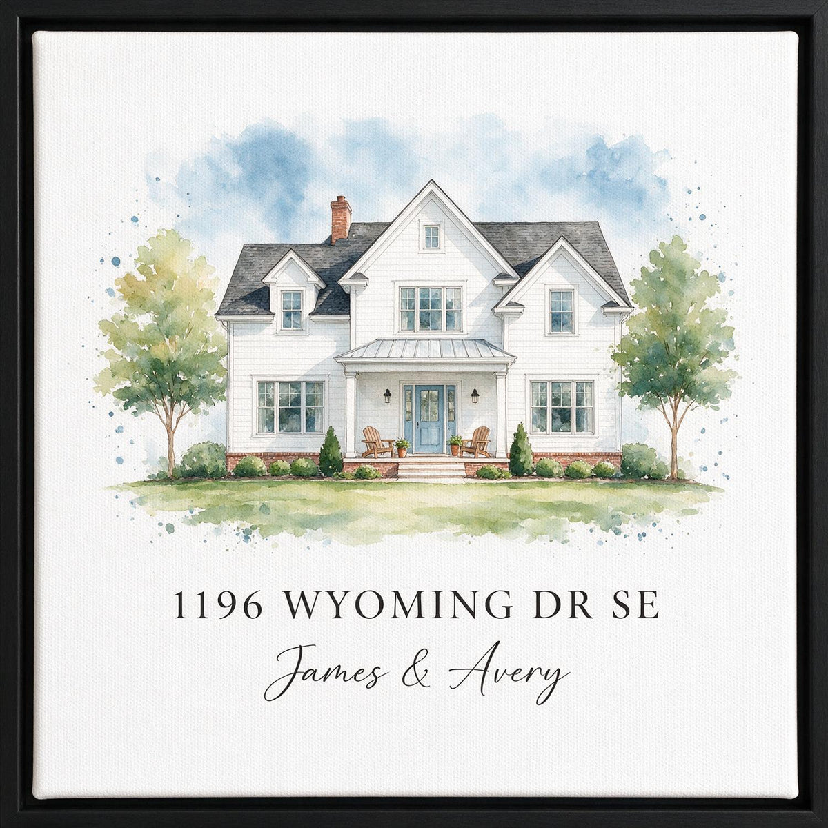 Personalized Housewarming Watercolor Home Portrait Canvas Wall Art, Custom Address First Home Gift