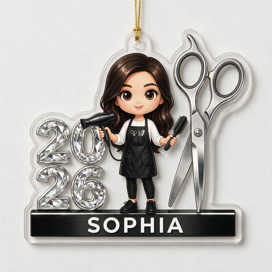 Personalized 2026 Female Hairdresser Acrylic Ornament - Hairstylist Christmas Gift