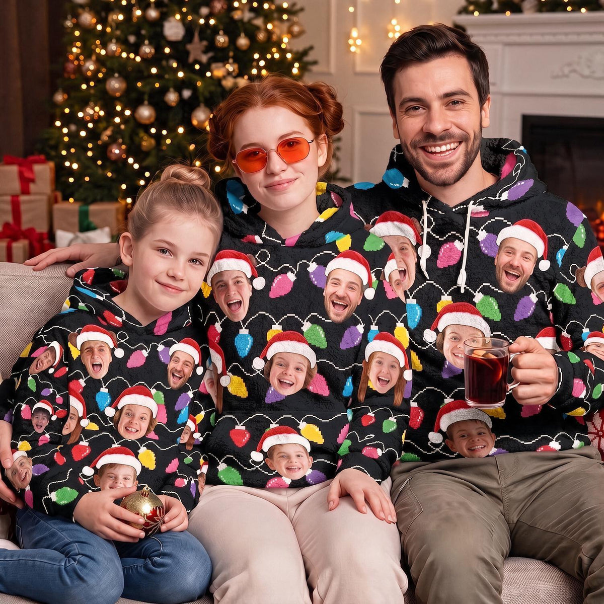 Hoodie Fleece Personnalisé Photo de Famille Noël, Cadeau Amusant