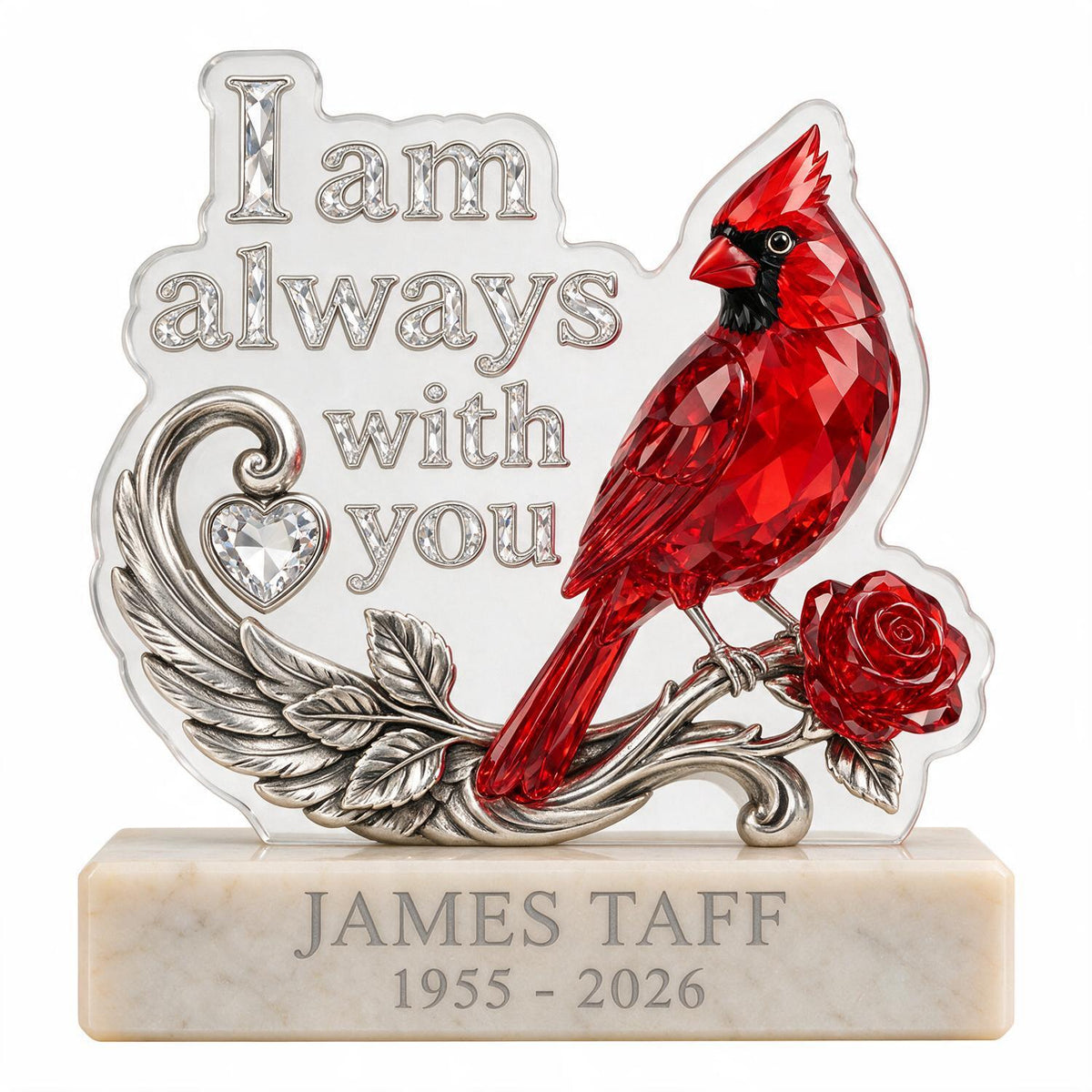 Personalized Red Cardinal Memorial Acrylic Block Plaque Sympathy Keepsake Gift