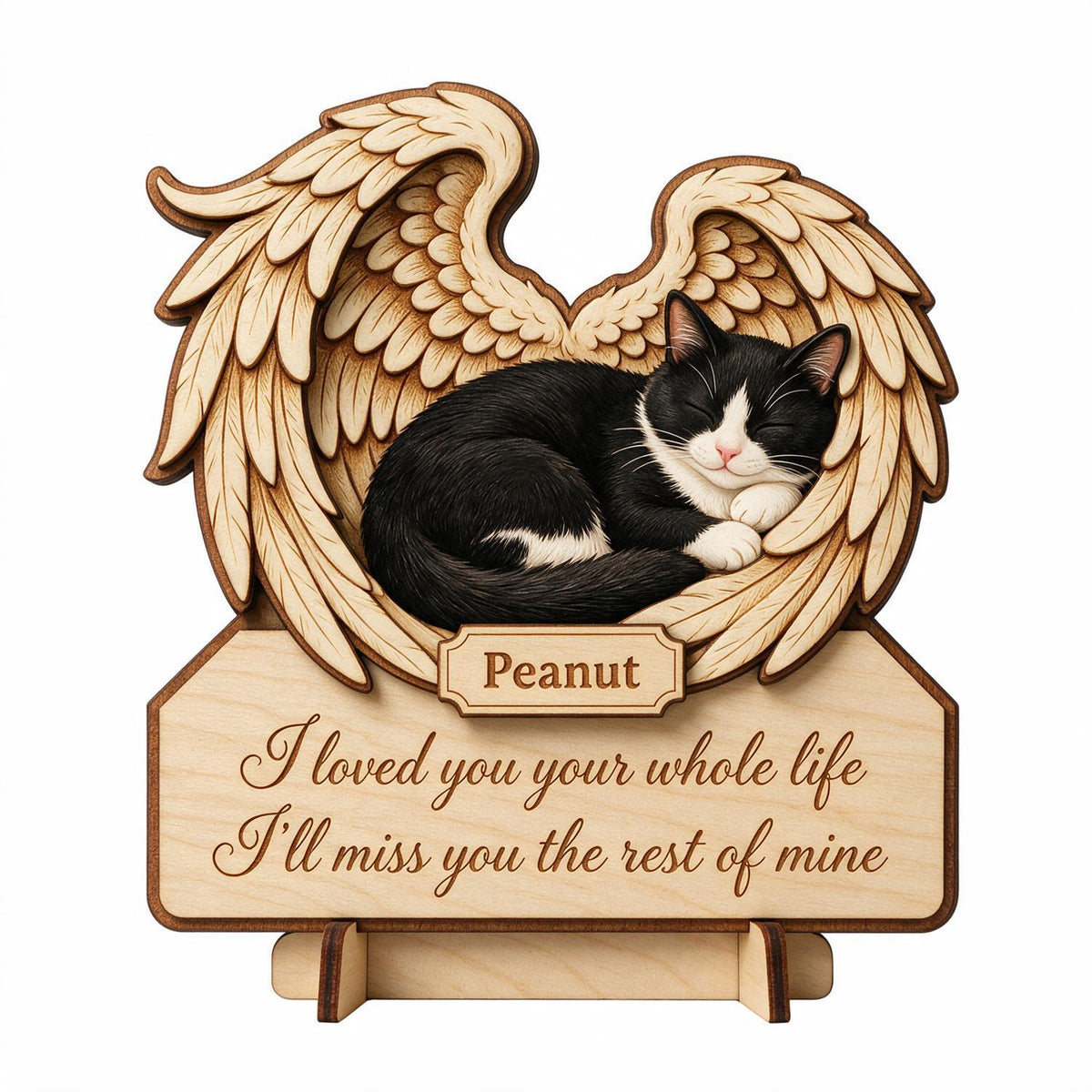 Plaque Commémorative pour Chat - J'ai Aimé Toute Ma Vie - Plaque en Bois Personnalisée à 2 Couches - Cadeau de Sympathie pour Perte d'Animal