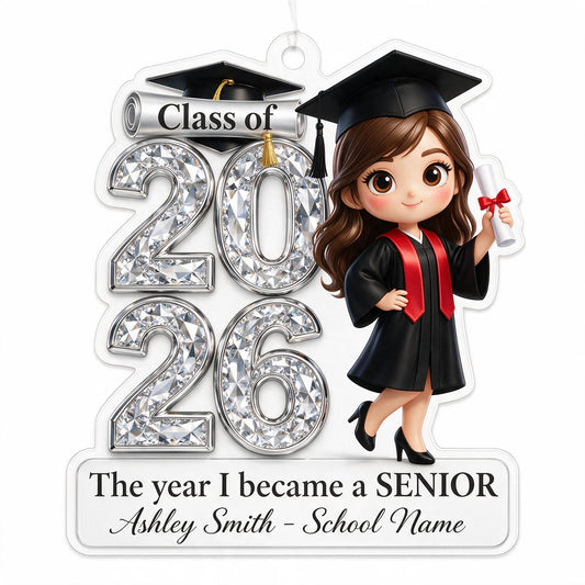 L'année où je suis devenu senior - Ornement en acrylique personnalisé - Cadeau de Noël pour seniors, fille, fils, petites-filles, petits-fils