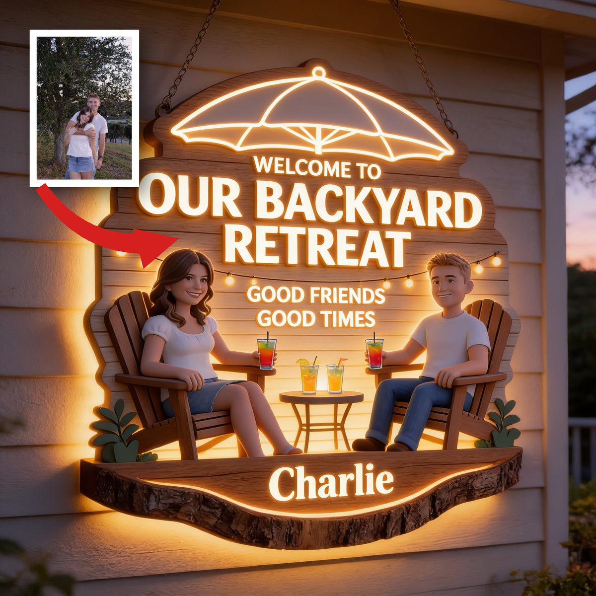 Personalized Couple Backyard LED Light Acrylic Sign Patio Home Decor