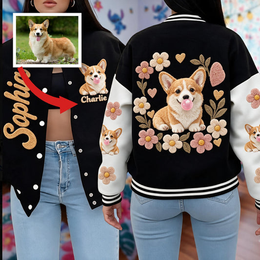 Personalized Tan & White Adult Pembroke Welsh Corgi Varsity Jacket Dog Lover Gift