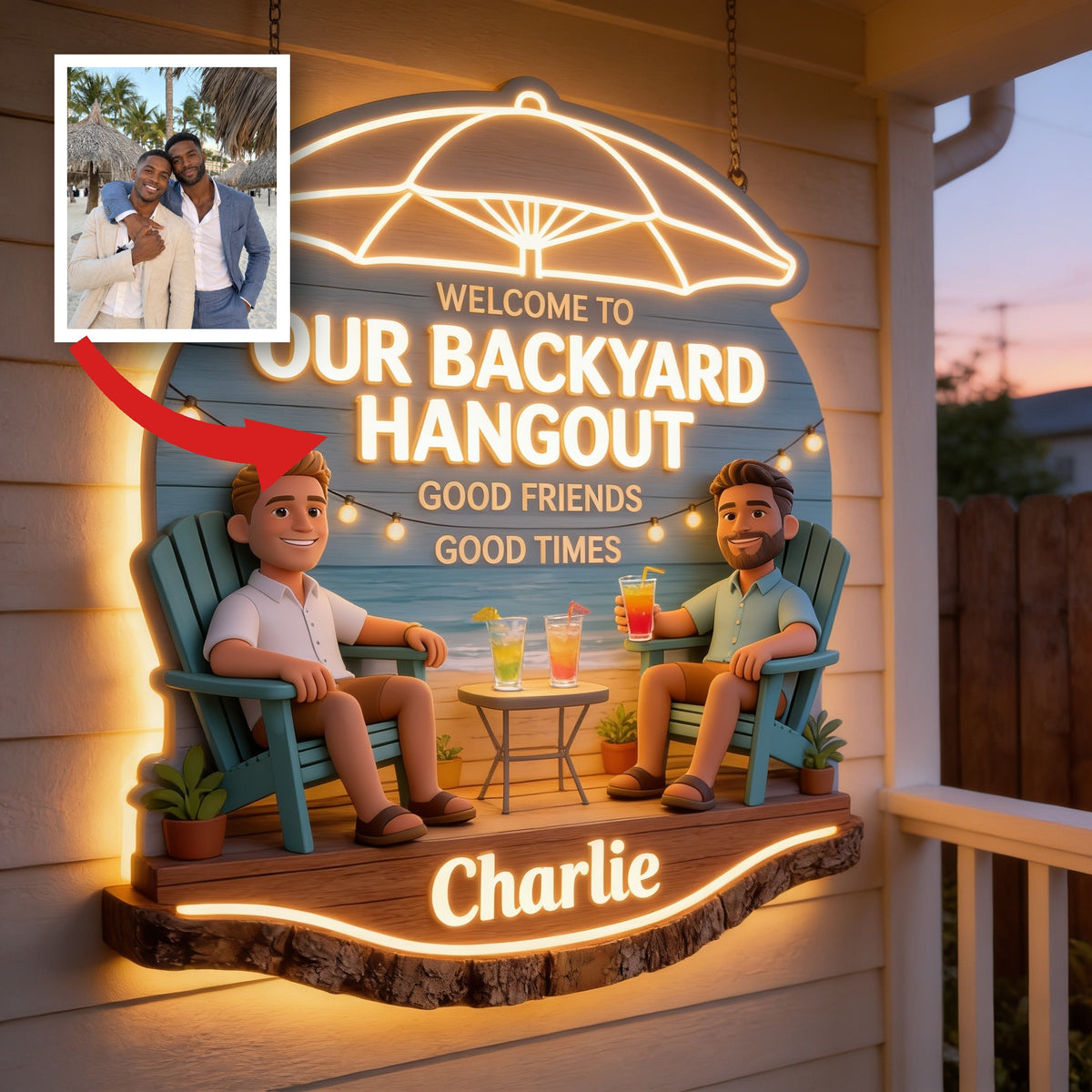 Personalized Black Gay Couple Backyard LED Light Acrylic Sign LGBT Patio Decor