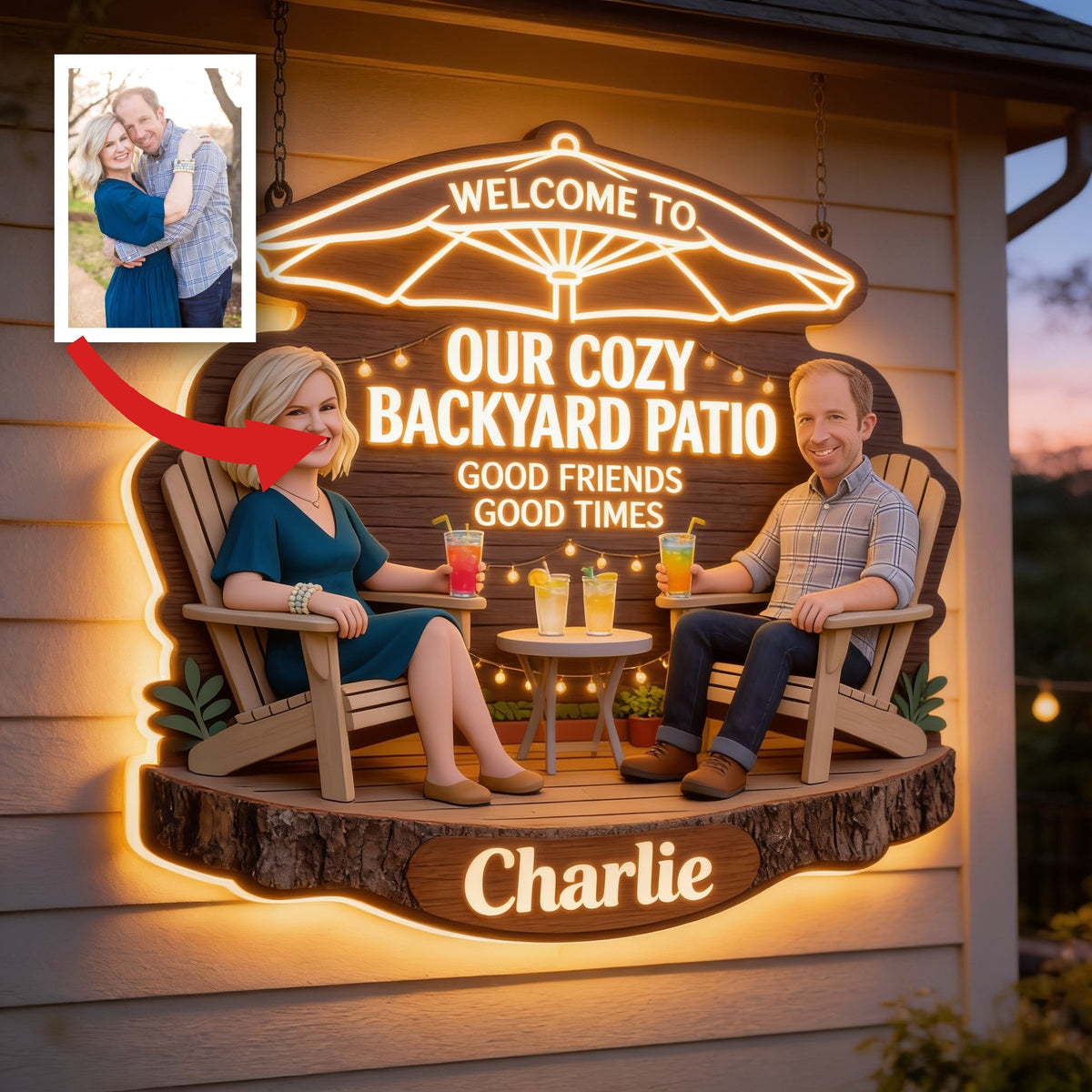 Personalized Middle-Aged Couple Backyard Patio LED Acrylic Sign Home Decor