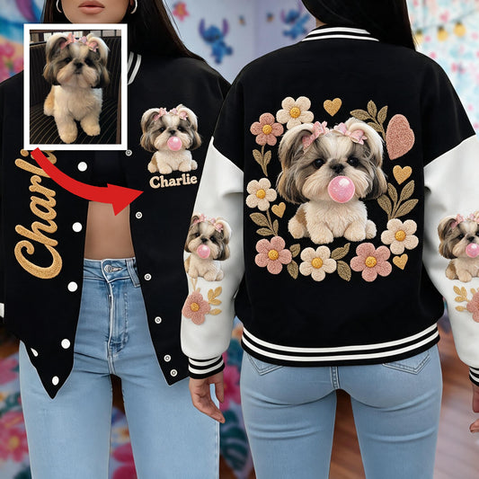 Personalized Fluffy Shih Tzu Varsity Jacket Dog Lover Casual Outerwear