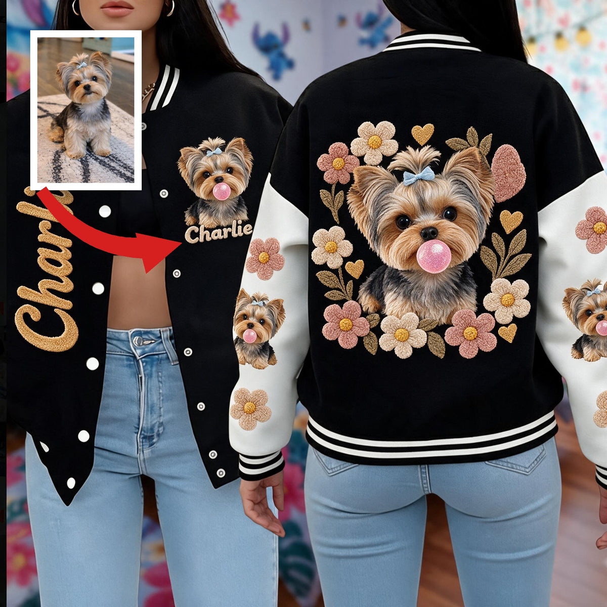 Personalized Yorkshire Terrier Varsity Jacket Pet Lover Streetwear