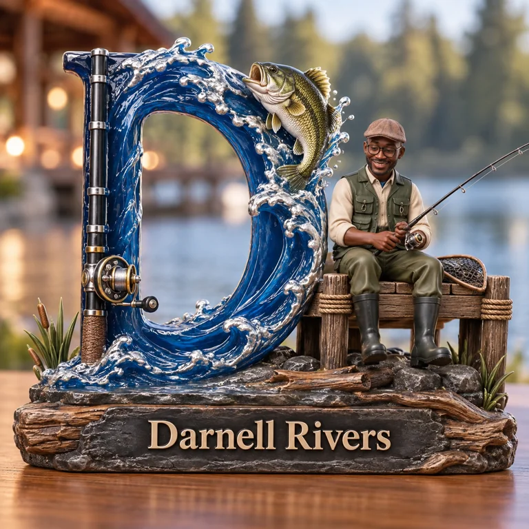 Plaque 3D Monogram de Pêche Personnalisée avec Photo et Nom