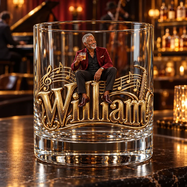 Personalized Custom Photo Jazz Whiskey Glass - Gift for Older Men Who Love Music