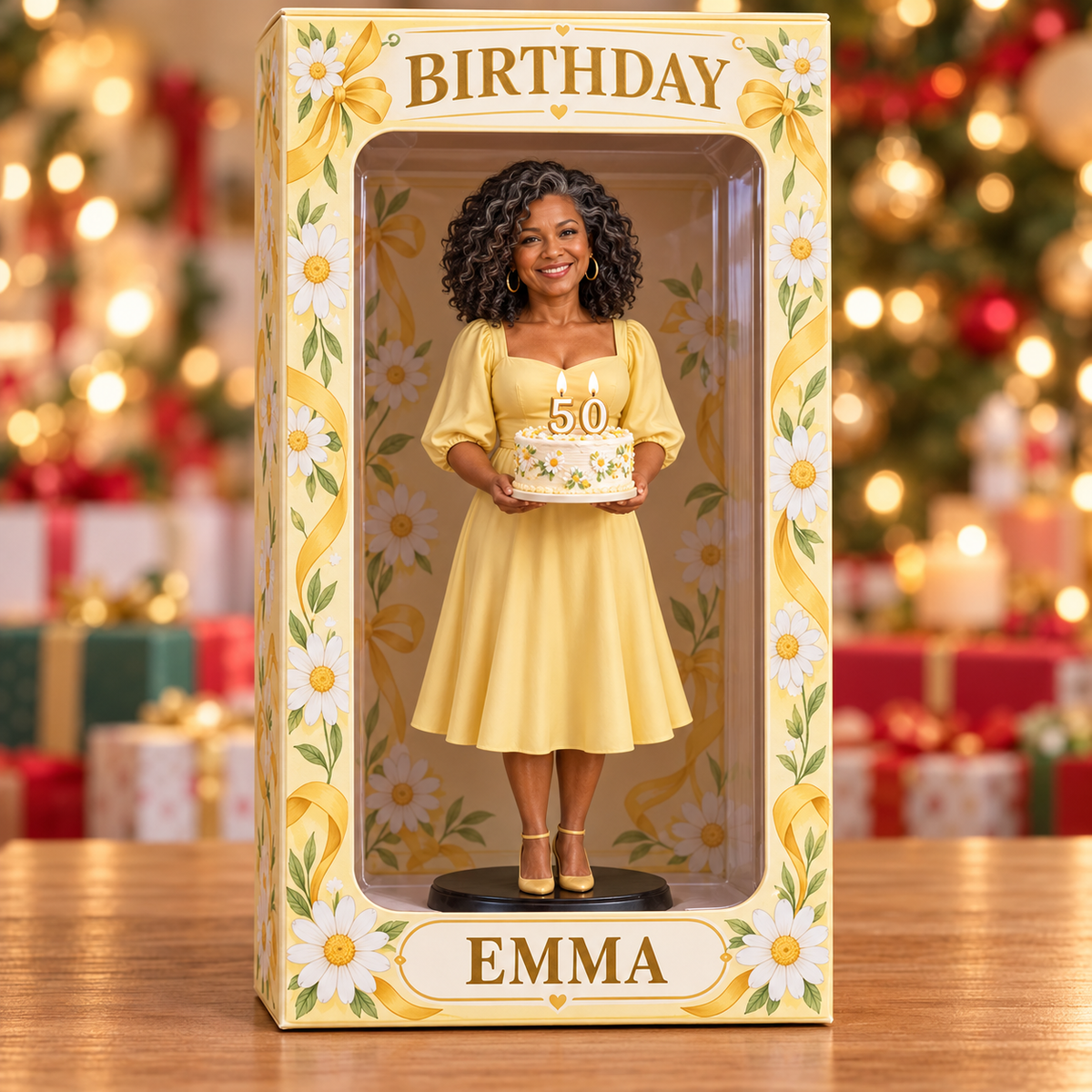 Boîte d'affichage figurine photo personnalisée Marguerite - Cadeau d'anniversaire 50 ans pour femmes