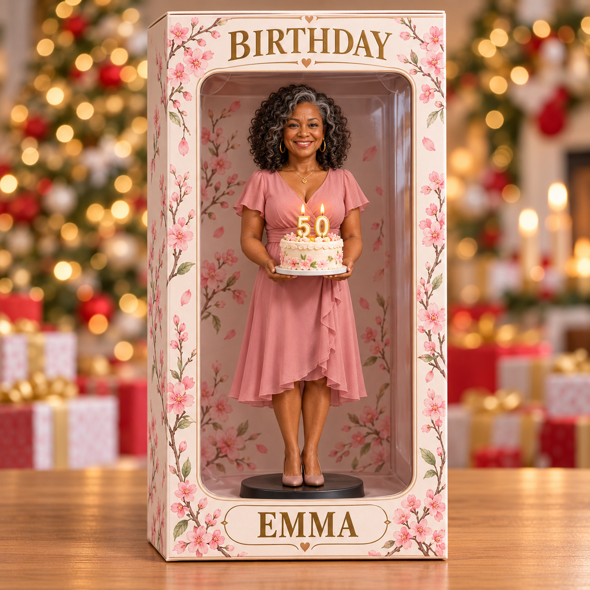 Boîte d'affichage figurine photo cerisier personnalisée - Cadeau d'anniversaire pour femmes