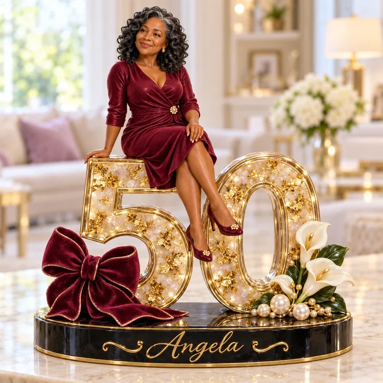 Personalized Custom Photo Burgundy Bow Custom Shaped Acrylic Plaque - 50th Birthday Gift for Women