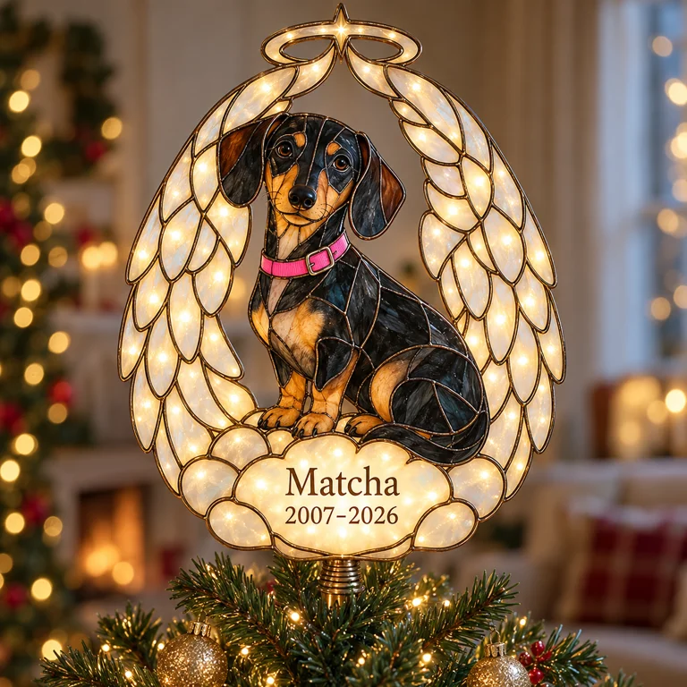 Personalized Dog Memorial Angel Wings Christmas Tree Topper