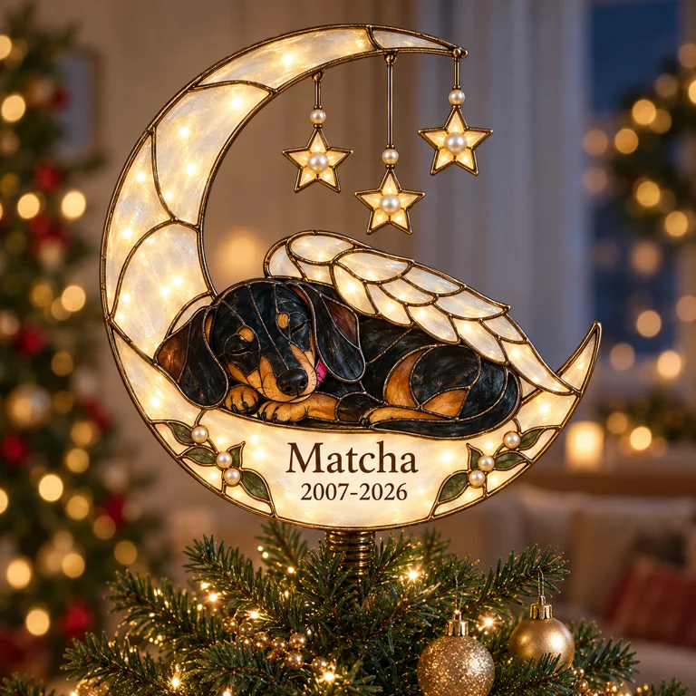 Ornement de Noël Personnalisé en Souvenir de Chien en Lune Croissante