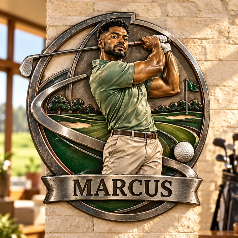 Personalized Custom Photo Golf 3D Printed Cut Metal Sign - Gift for Young Men
