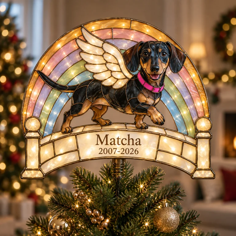 Personalized Dog Memorial Rainbow Bridge Christmas Tree Topper
