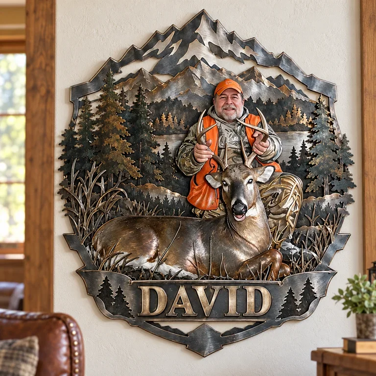 Personalized Custom Photo Deer Hunting 3D Cut Metal Sign - Gift for Older Men
