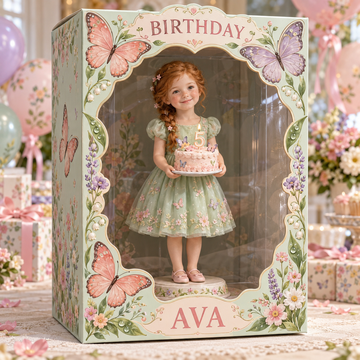 Boîte d'affichage en acrylique personnalisée avec photo de papillon - Cadeau d'anniversaire pour filles