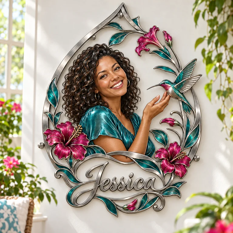 Personalized Custom Photo Hummingbird 3D Cut Metal Sign - Gift for Women