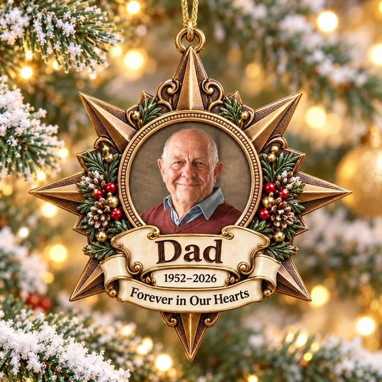 Personalized Custom Photo Dad Memorial Star 3D Ornament - Christmas Remembrance Keepsake
