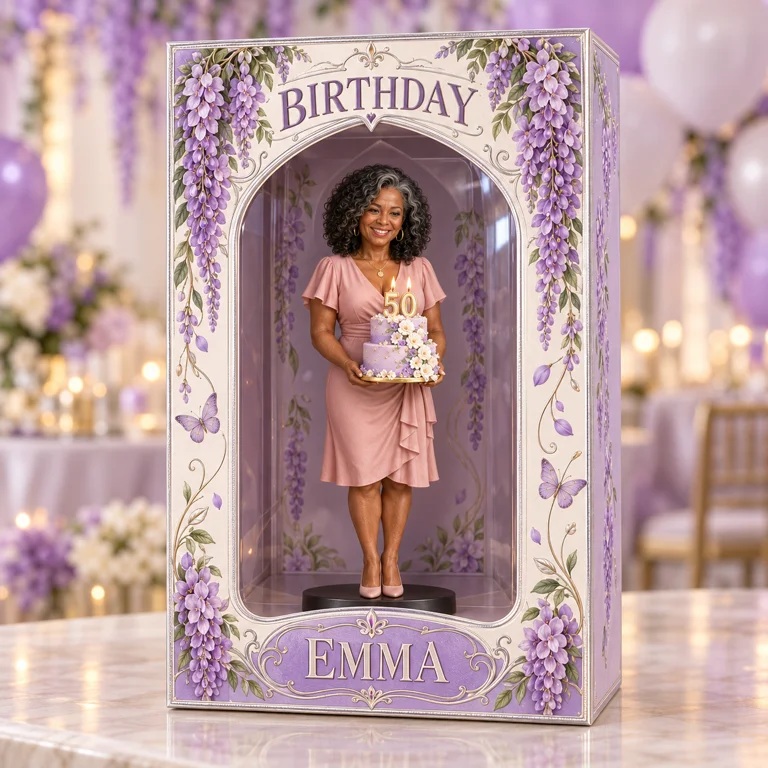 Personalized Custom Photo Wisteria Figurine in Acrylic Display Box - 50th Birthday Gift for Women