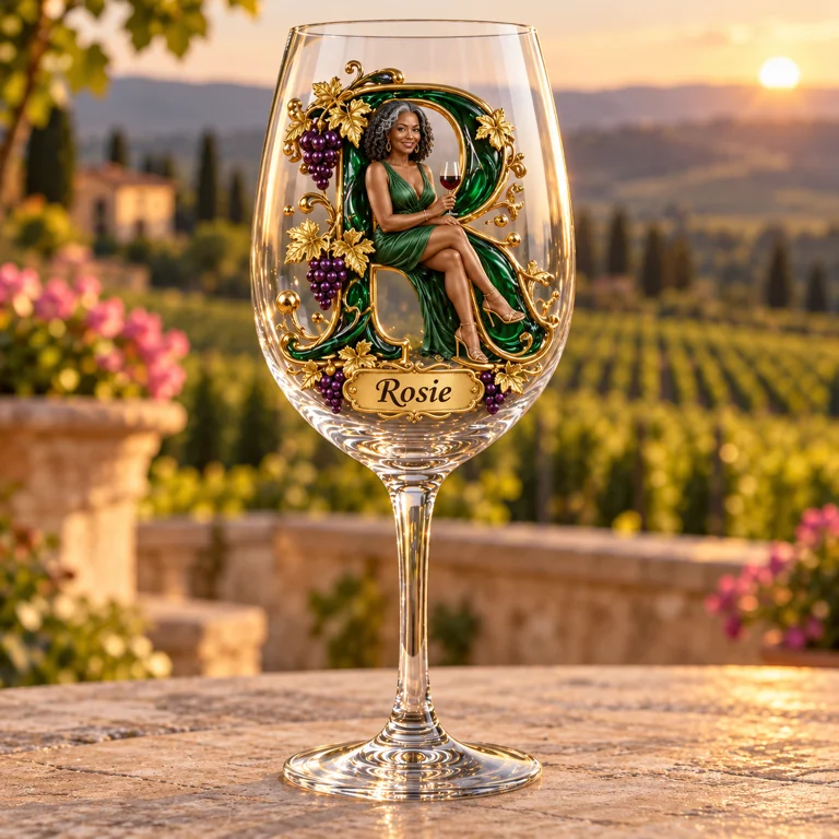 Personalized Custom Photo Vineyard Wine Glass - Gift for Older Women