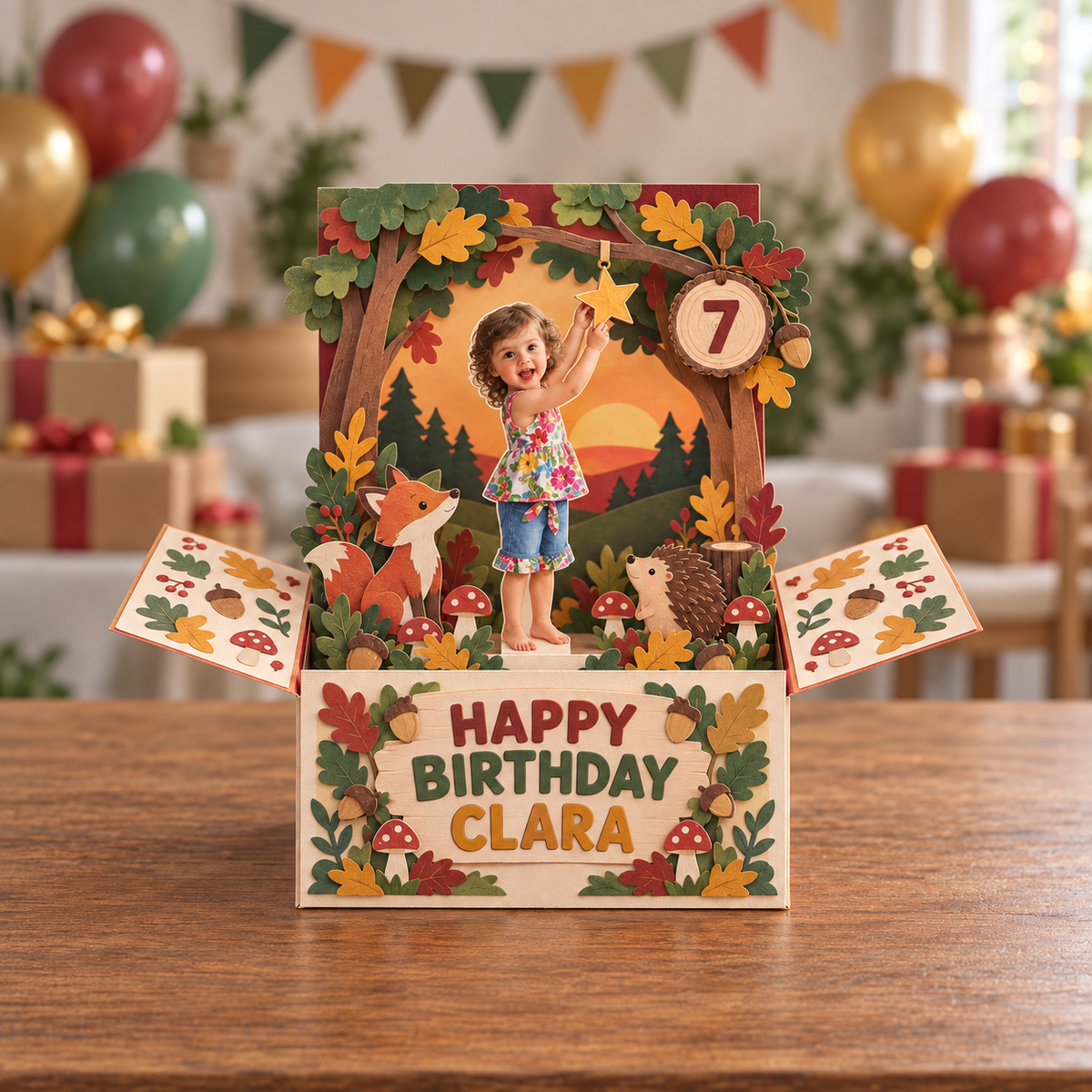 Personalized Birthday Rainbow Pop-Up Box Card with Custom Photo, Name and Age