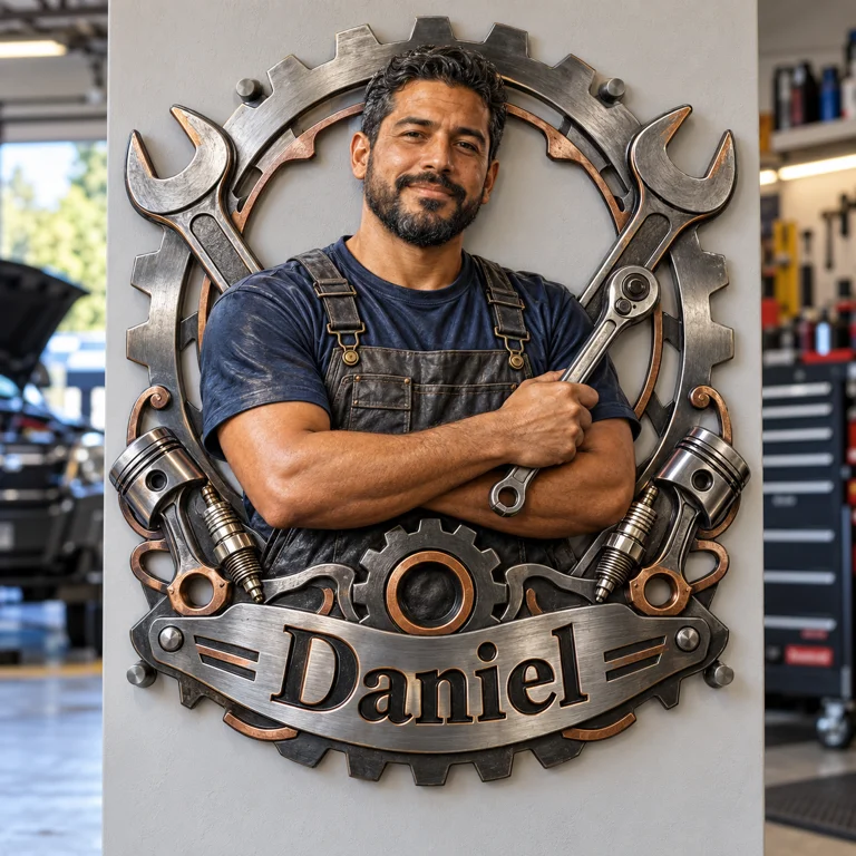 Personalized Custom Photo Mechanic Garage 3D Cut Metal Sign - Gift for Men