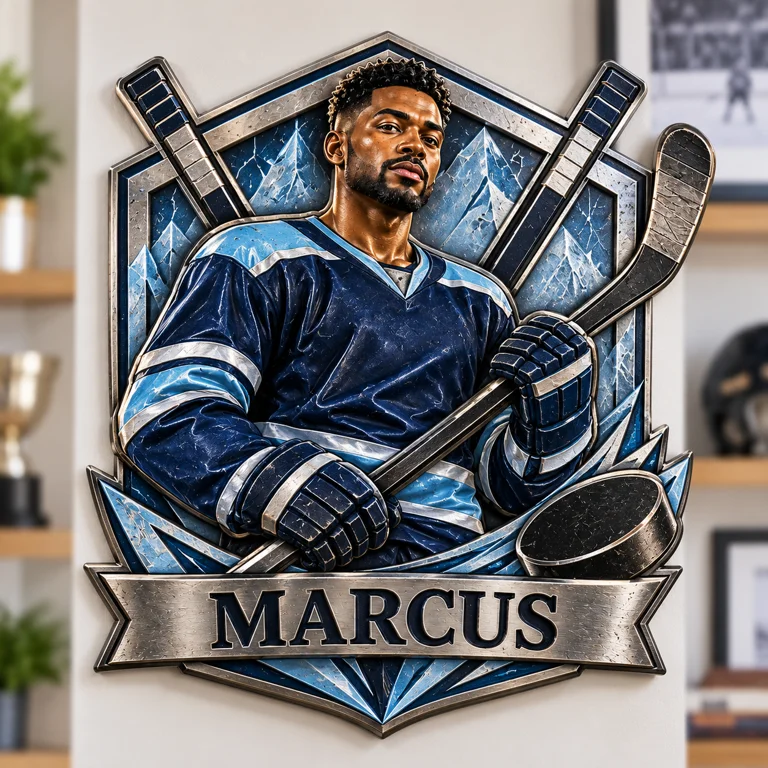 Personalized Custom Photo Ice Hockey 3D Printed Cut Metal Sign - Gift for Young Men
