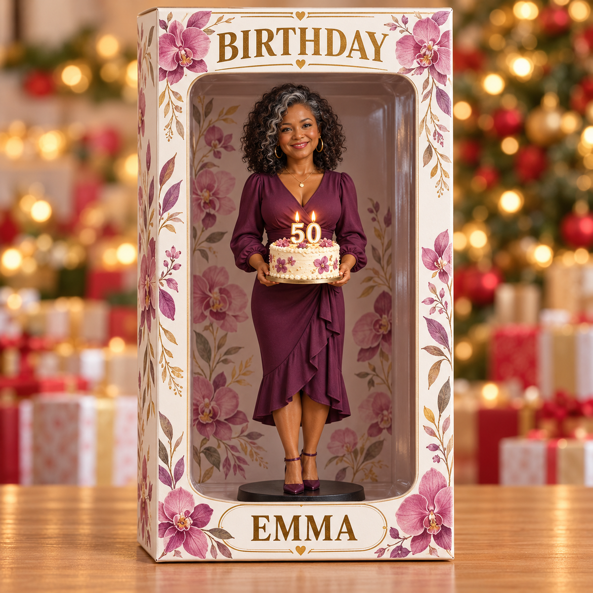 Boîte d'affichage figurine orchidée photo personnalisée - Cadeau d'anniversaire pour femmes
