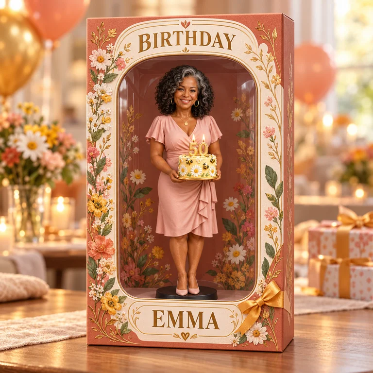 Personalized Custom Photo Wildflower Figurine in Acrylic Display Box - 50th Birthday Gift for Women