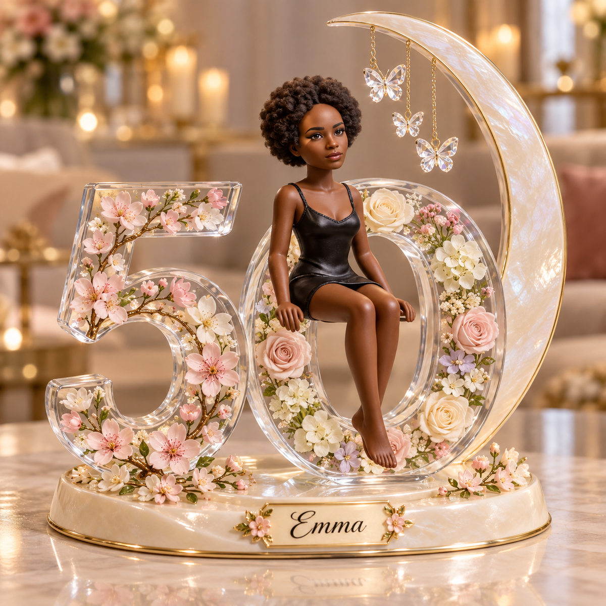 Personalized Custom Photo Crescent Moon Acrylic Number Figurine Display - 50th Birthday Gift for Women