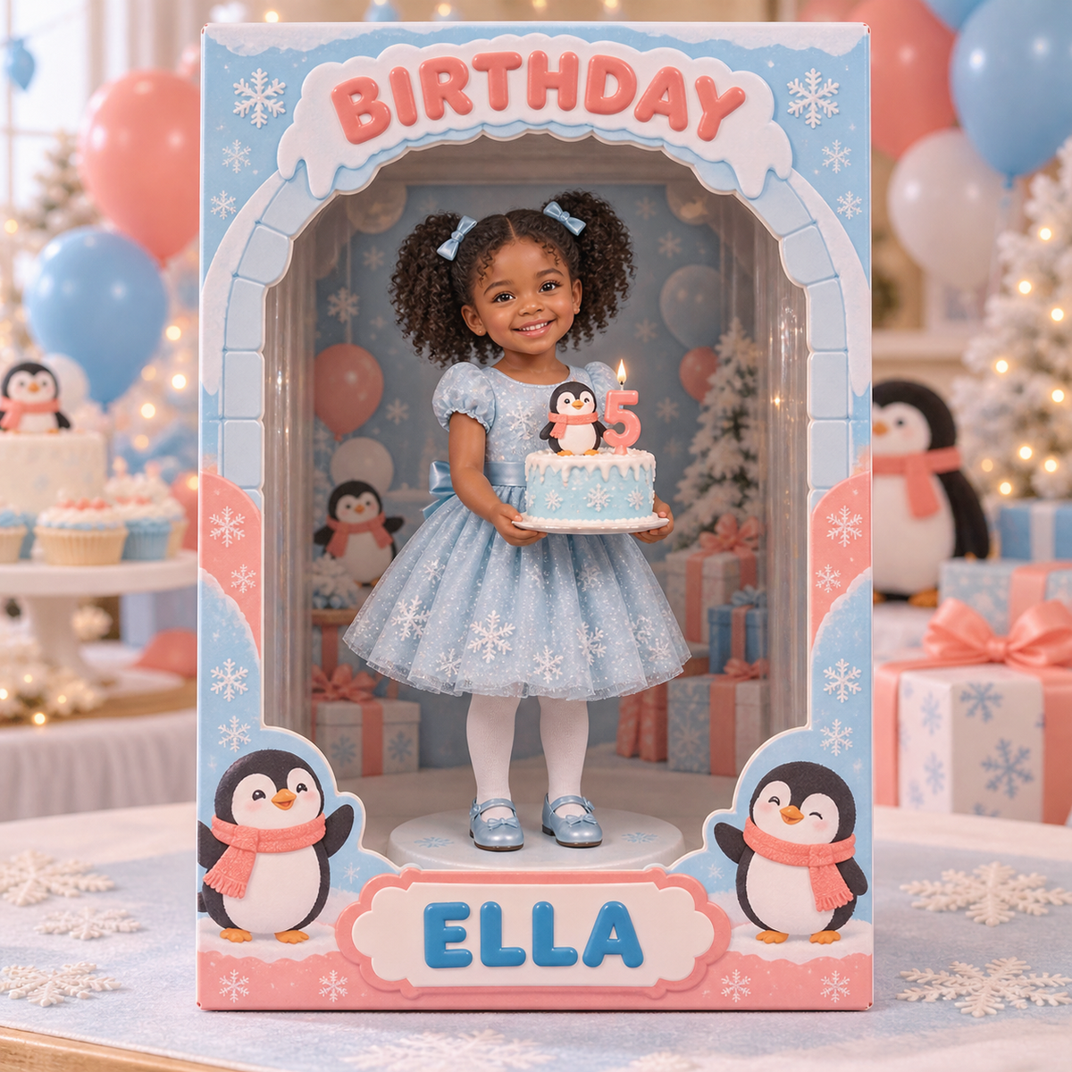 Personalized Custom Photo Penguin Acrylic Display Box - 5th Birthday Gift for Girls
