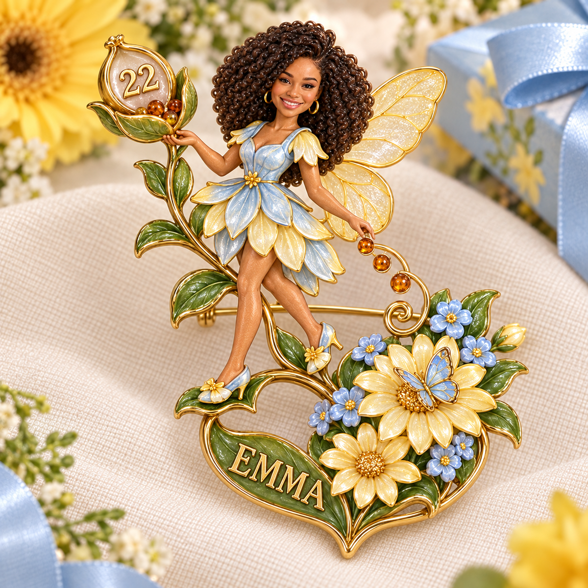 Personalized Wildflower Seedkeeper Fairy Brooch - Birthday Gift with Custom Photo, Name and Age
