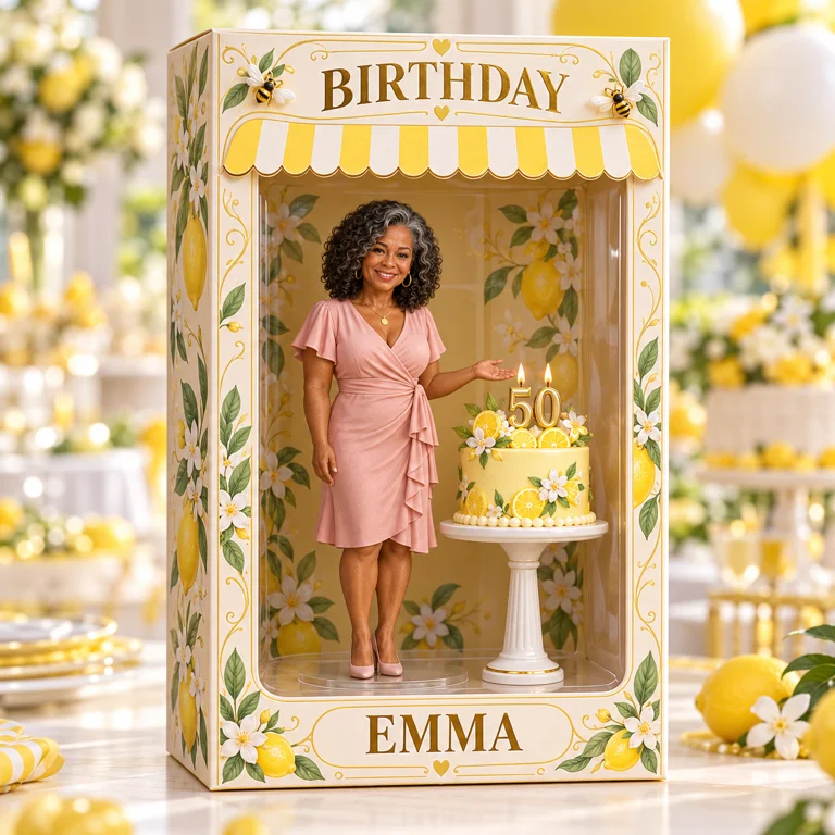 Personalized Custom Photo Lemon Blossom Figurine in Acrylic Display Box - 50th Birthday Gift for Women