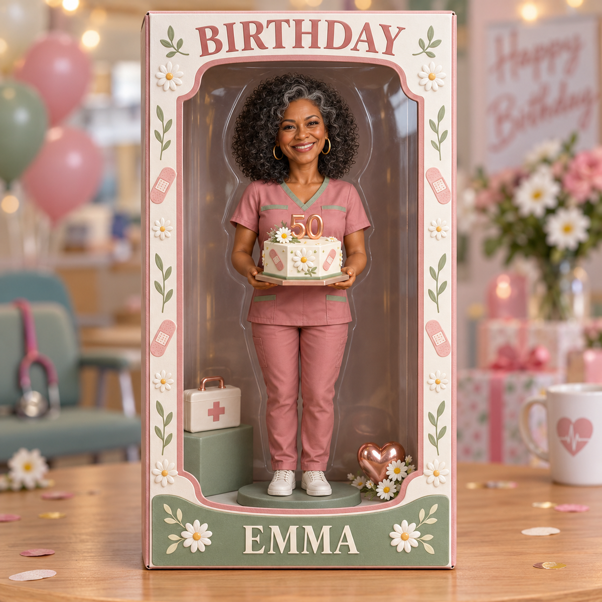 Personalized Nurse Acrylic Display Box - Birthday Portrait Figurine Gift