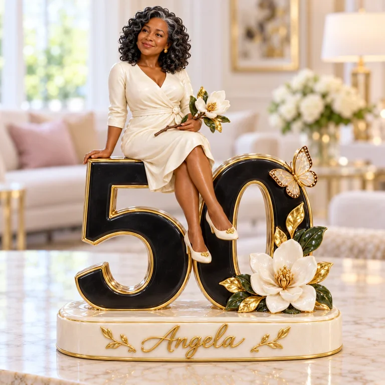 Personalized Magnolia Custom Shaped Acrylic Plaque, Custom Portrait 40th 50th 60th 70th 80th Birthday Gift for Mom, Grandma, Great Grandma, Wife, Aunt, Mother in Law, Flower Lover