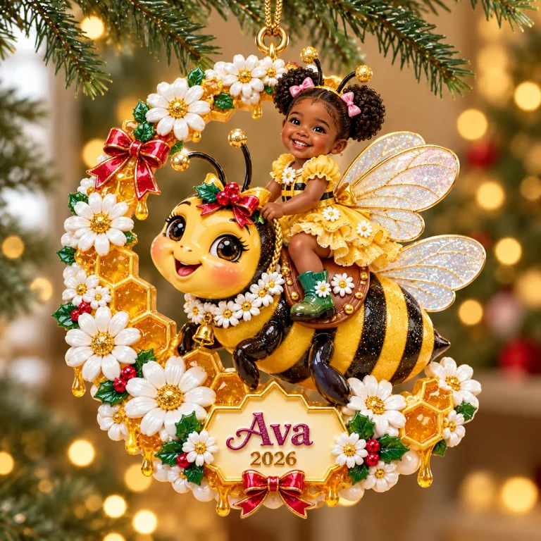 Personalized Custom Photo Bumblebee 3D Ornament - 2026 Christmas Gift for Little Girls