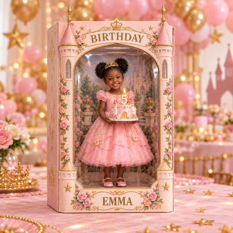 Boîte d'affichage acrylique personnalisée avec photo de château - Cadeau d'anniversaire pour filles