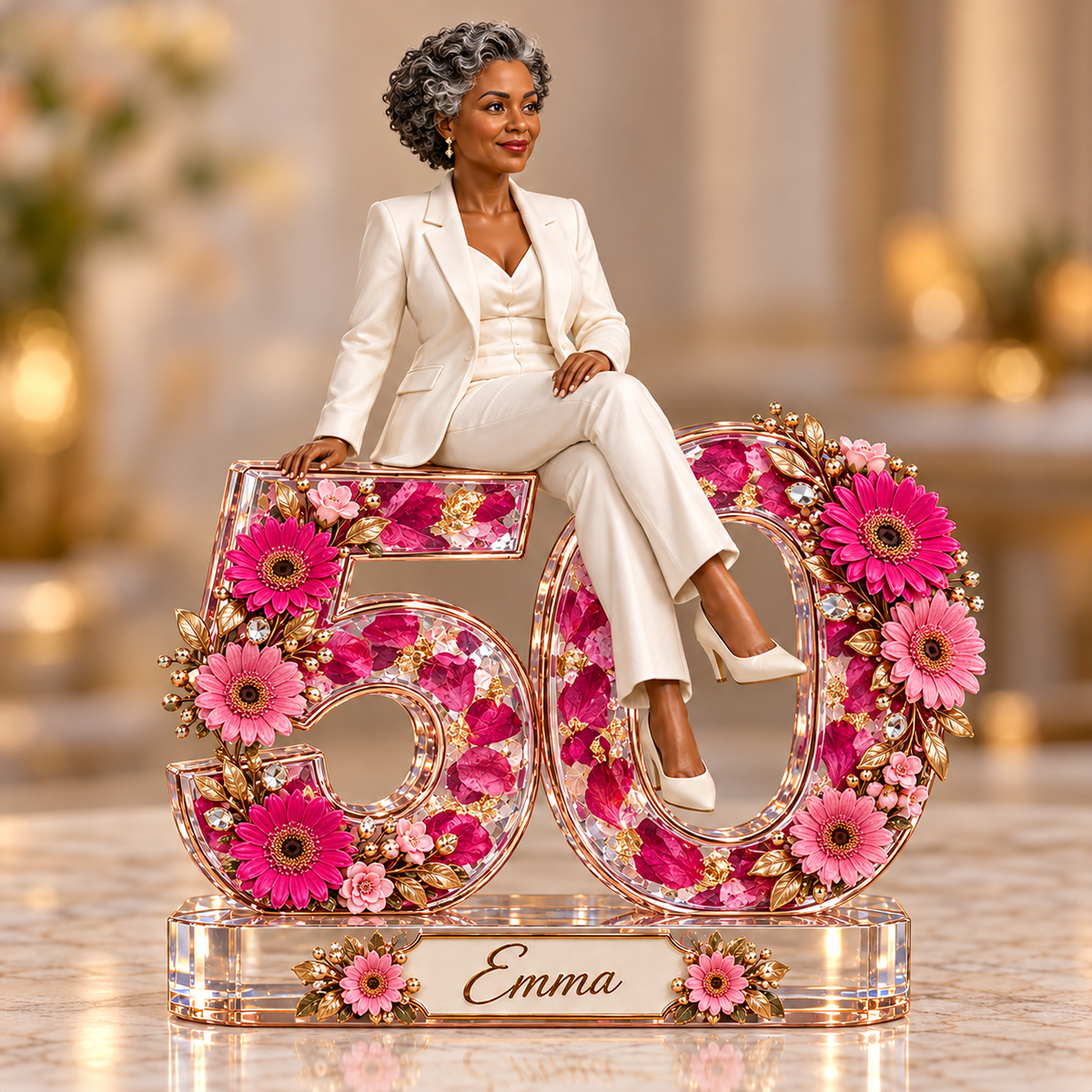 Personalized Custom Photo Pink Gerbera Custom Shaped Acrylic Plaque - 50th Birthday Gift for Women