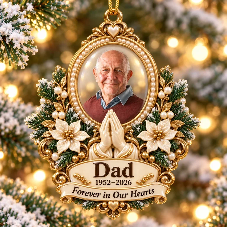 Personalized Custom Photo Dad Memorial Praying Hands 3D Ornament - Christmas Remembrance Keepsake