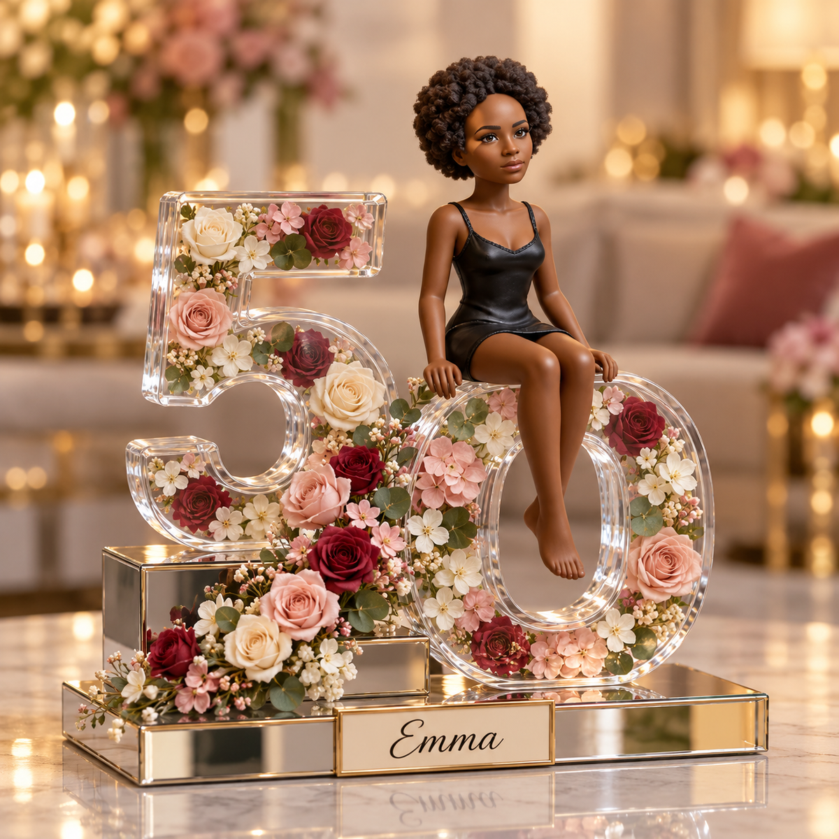 Personalized Custom Photo Rose Acrylic Number Figurine Display - 50th Birthday Gift for Women