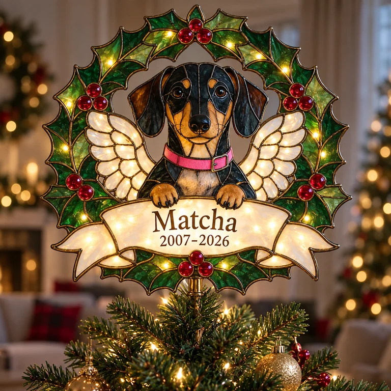 Personalized Illuminated Dog Memorial Christmas Tree Topper