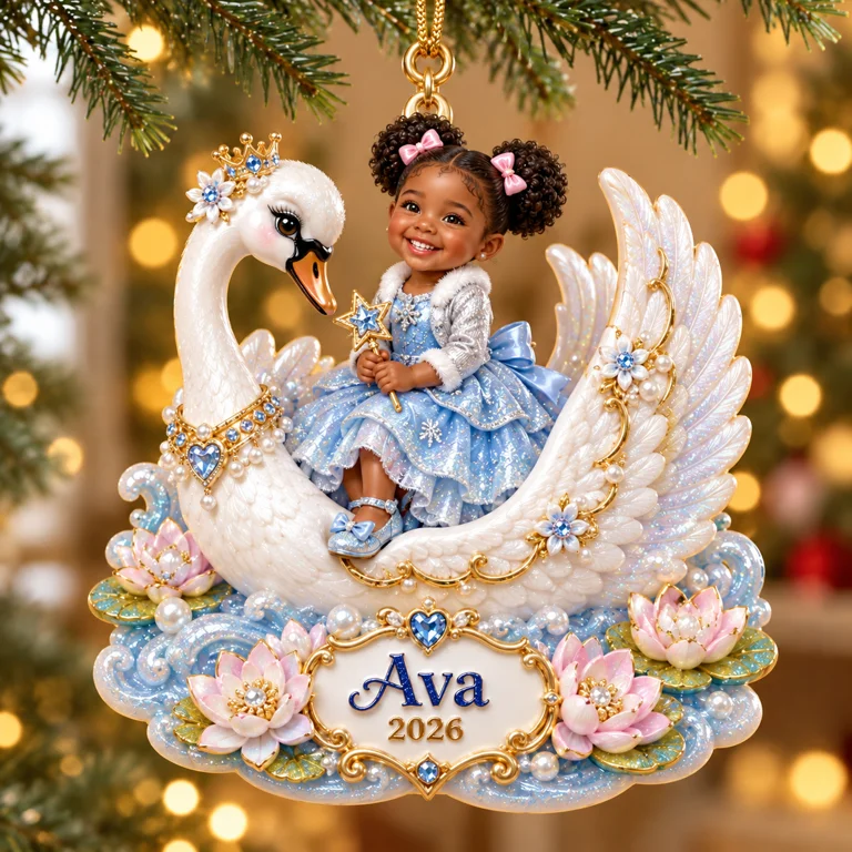 Personalized Custom Photo Swan 3D Ornament - 2026 Christmas Gift for Little Girls