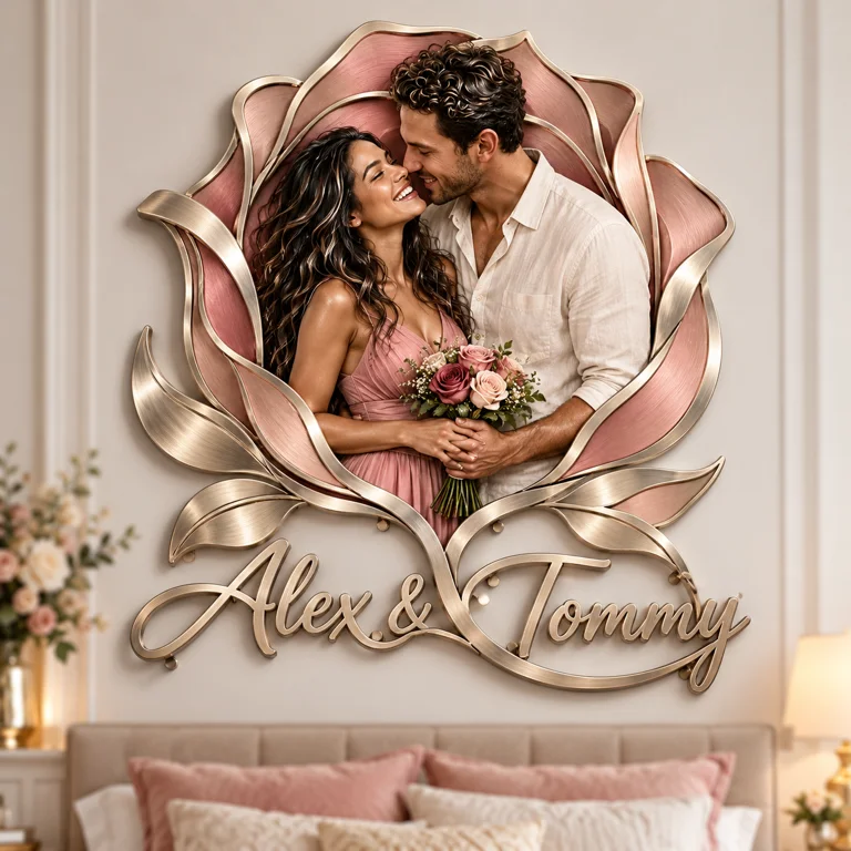 Personalized Custom Photo Rose 3D Metal Wall Art - Gift for Couples