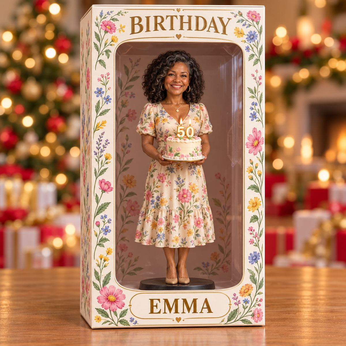 Boîte d'affichage en figurine de fleurs sauvages personnalisée - Cadeau d'anniversaire pour femmes de 50 ans