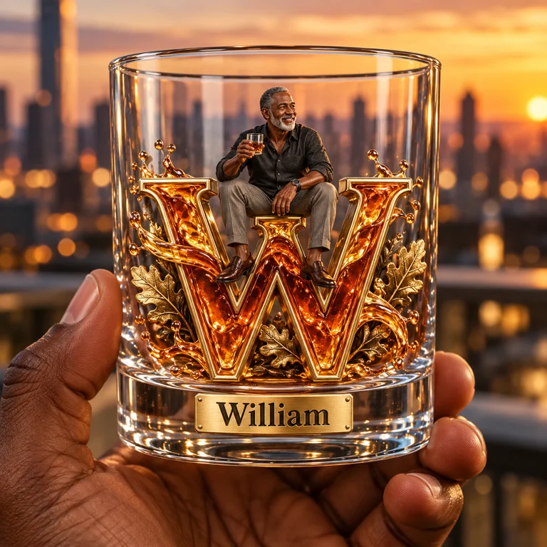 Personalized Custom Photo Whiskey Lover Monogram Whiskey Glass - Gift for Older Men