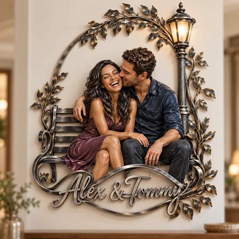 Personalized Custom Photo Park Bench 3D Metal Wall Art - Gift for Couples