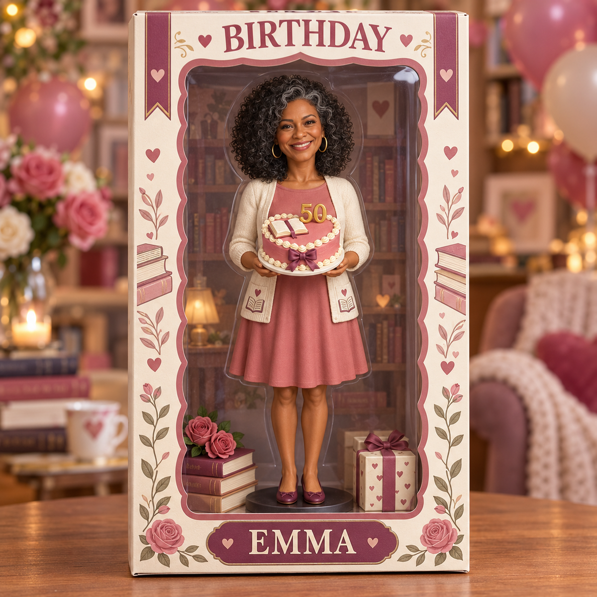 Personalized Book Lover Acrylic Display Box - 50th Birthday Photo Figurine Keepsake